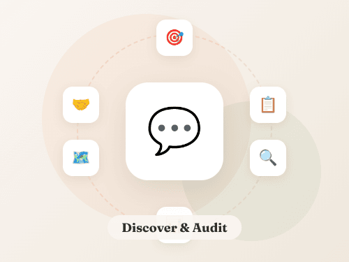 Discover and Audit — consultation with target, clipboard, search, and handshake icons